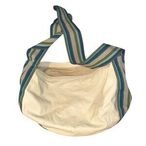 design nannini strada bone white leather turquoise striped strap slouchy bag